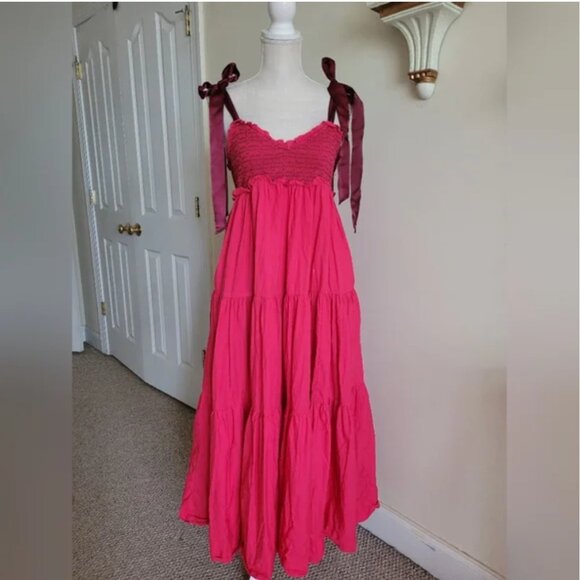 Free People Bluebell Maxi Dress in Sangria Sunset Pink Cotton size M - Picture 4 of 8